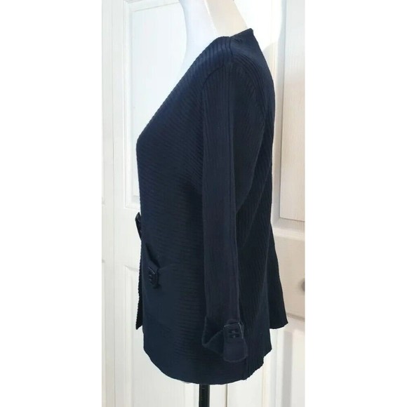 VTG Putorti Women’s Navy Blue Cardigan Square Button Ribbed Knit Sweater Size L - Picture 2 of 6